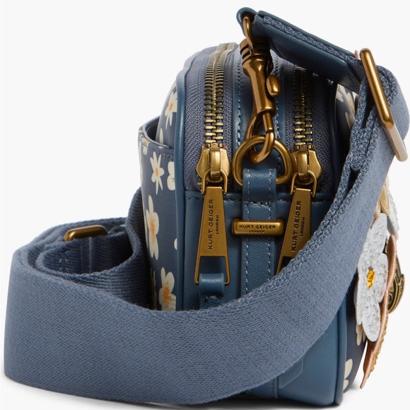 Kurt Geiger Blue Floral Appliqué Camera Bag with Gold & White Accents - Picture 4 of 6